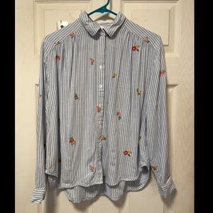 Jane & Delancey Women's Button Down Shirt Floral Blue White Stripe Size Medium